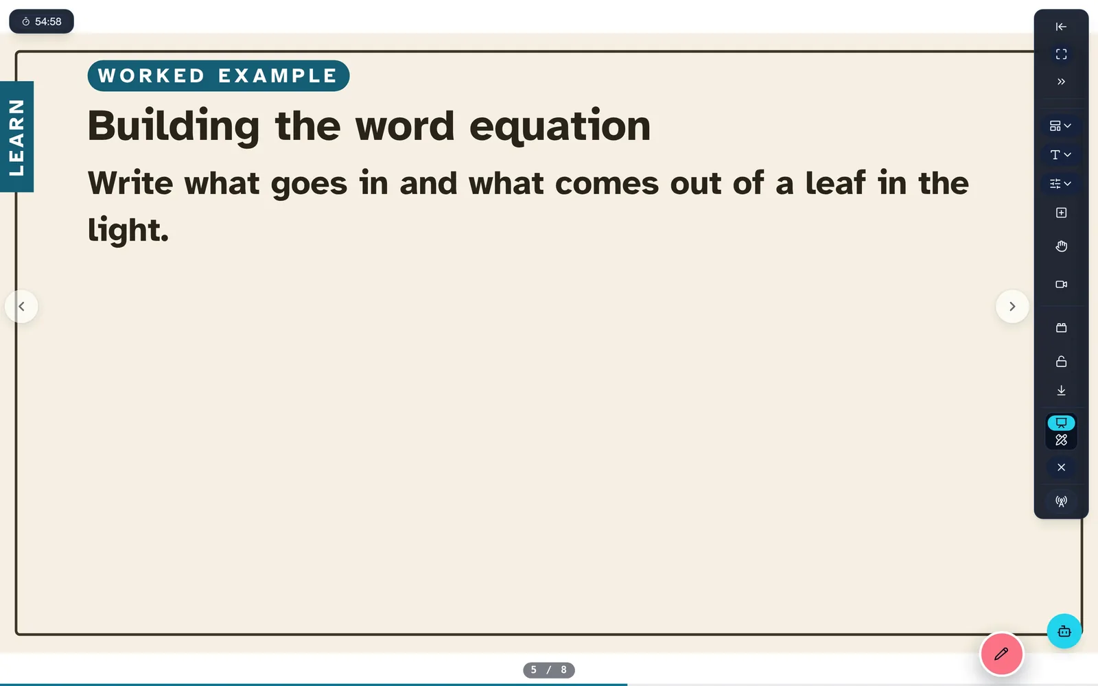 Worked example slide: building the word equation