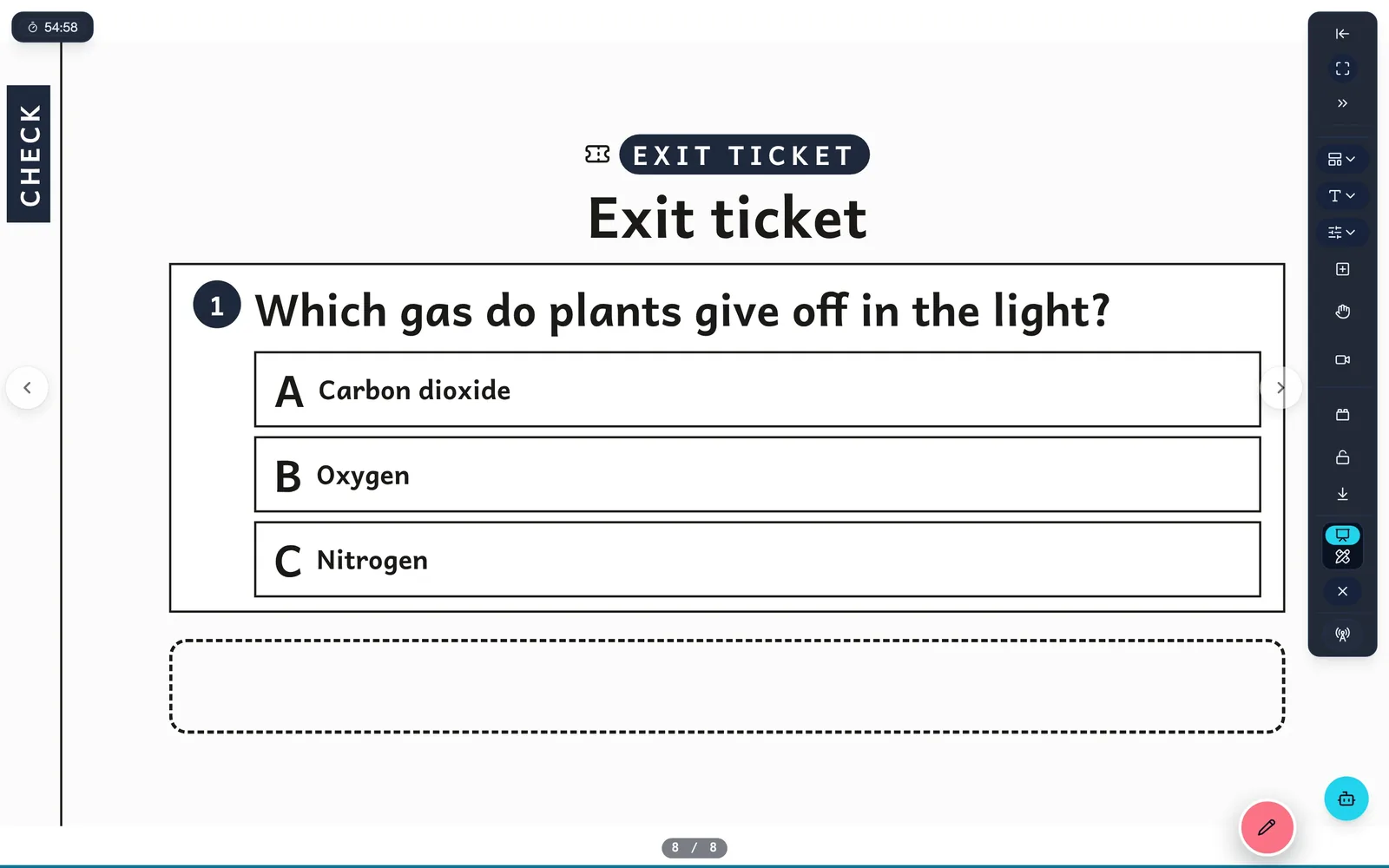 Exit ticket slide with a multiple-choice question