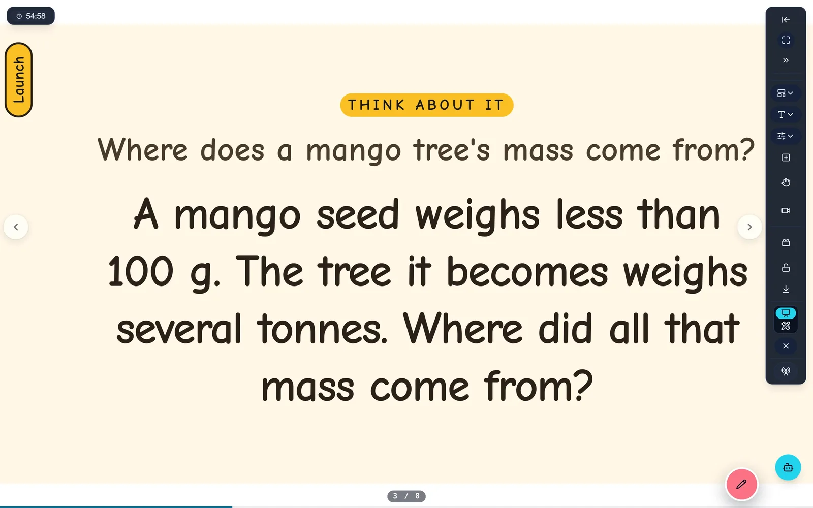 Hook slide: where does a mango tree’s mass come from?