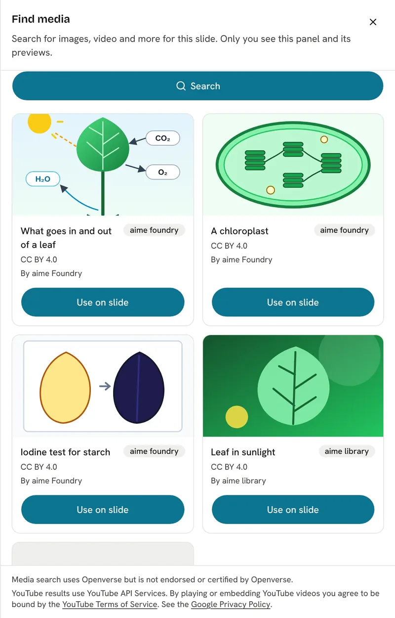 Media Finder showing leaf diagrams to choose from